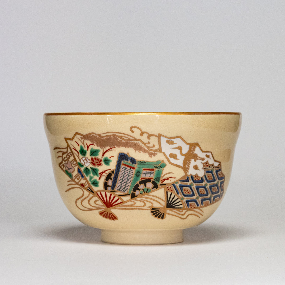 Matcha Bowl - Goshoguruma (Imperial Carriage) Ninsei Style Kyoto Ware